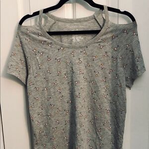 Grayson Threads gray tee with cut out shoulders